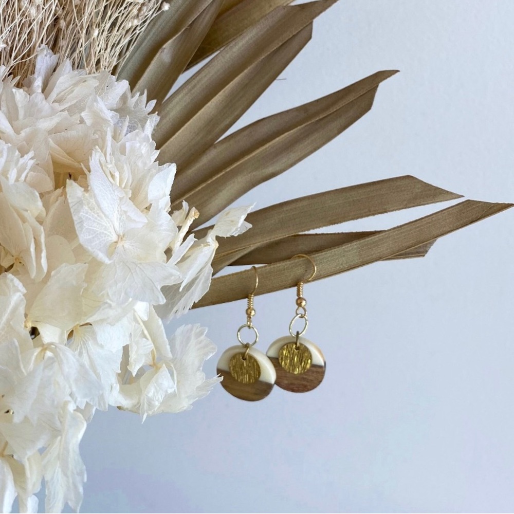White wooden earrings